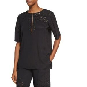 Theory Antazie E2 Ghost Crepe Eyelet Top, Black dise small